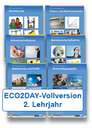 ECO2DAY-Vollversion «Wirtschaft und Gesellschaft»<br />für Lernende im 2. Lehrjahr<br />Lizenzdauer: 2 Jahre<br />(inkl. Seminargutschein über 150.-, nicht übertragbar)